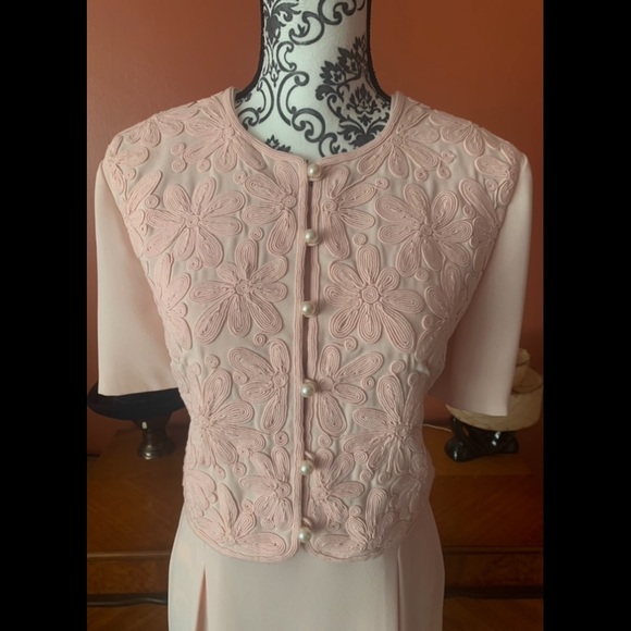 Vintage Two Piece Baby Pink Dress and Jacket Maggy London By Kenneth Nolan - Picture 2 of 13
